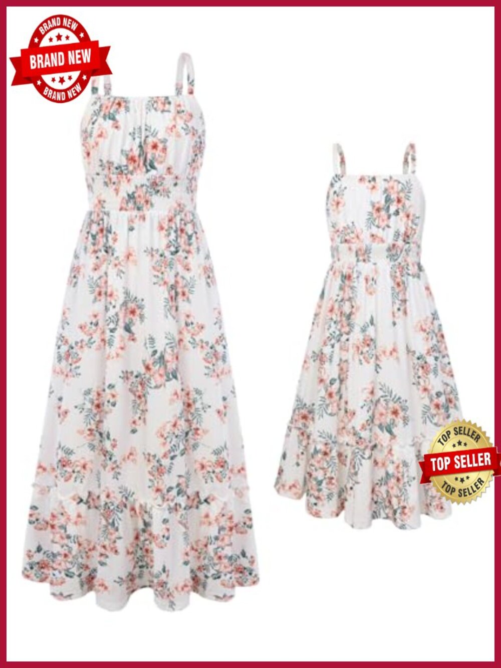 Mommy and Me Floral Smocked Dress Spaghetti Strap Boho Maxi with Pockets